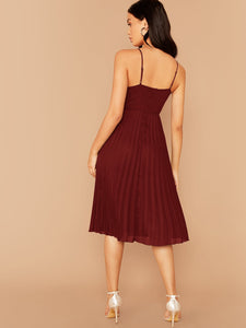  Scallop Trim Pleated Hem Cami Dress