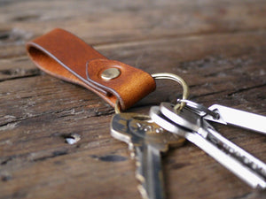 Leather Keyring, Leather Key Fob - Riveted Leather Keychain in Antique Tan