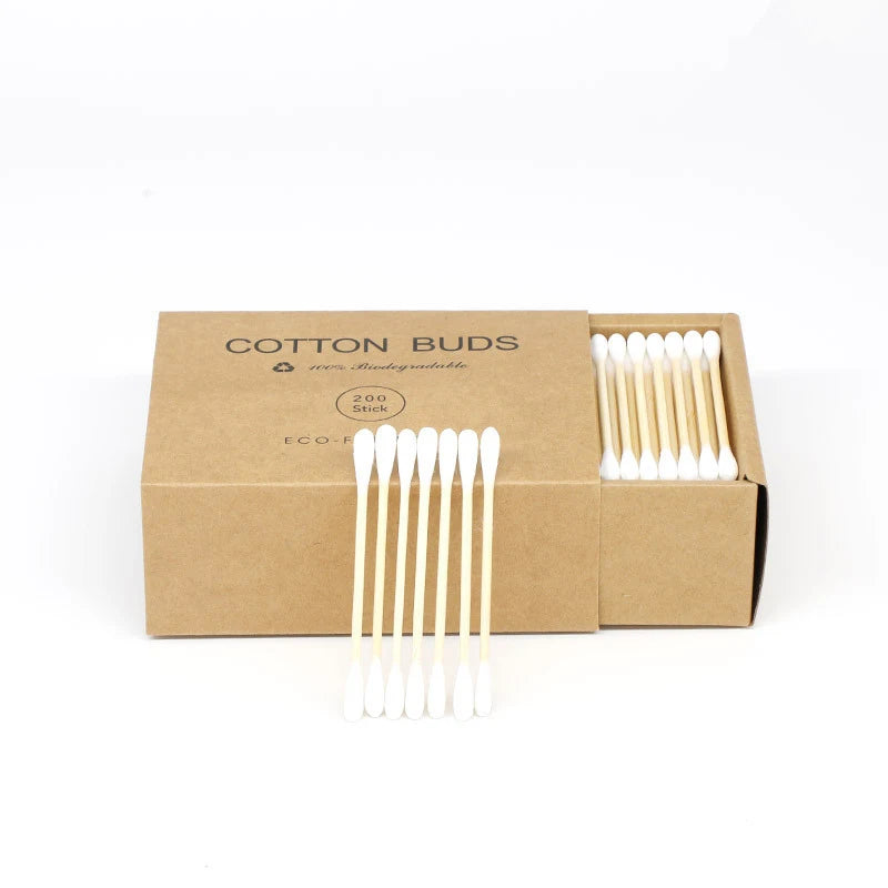 Black 200Pcs/box Double Head Cotton Swab Bamboo Sticks Cotton Swab Disposable Buds Cotton for Beauty Makeup Nose Ears Cleaning