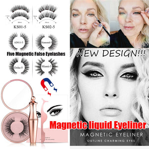 1SET Magnetic liquid Eyeliner with Five False Eyelashes Handmade Lashes Waterproof Eye Liner Women Eye Makeup Stylish Tools