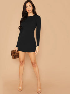  Lace Insert Backless Bodycon Dress