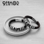 Load image into Gallery viewer, REAMOR 12mm Width Braided Leather Men Bracelets 316L Stainless Steel Cross Charms Cuff Bracelets Bangles Trendy Male Jewelry
