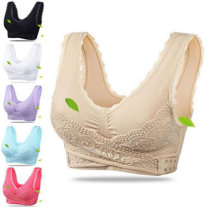 Lingerie Lace Solid Color Cross Side Buckle Without Rims Gathered Sports Underwear Sleep Bra New