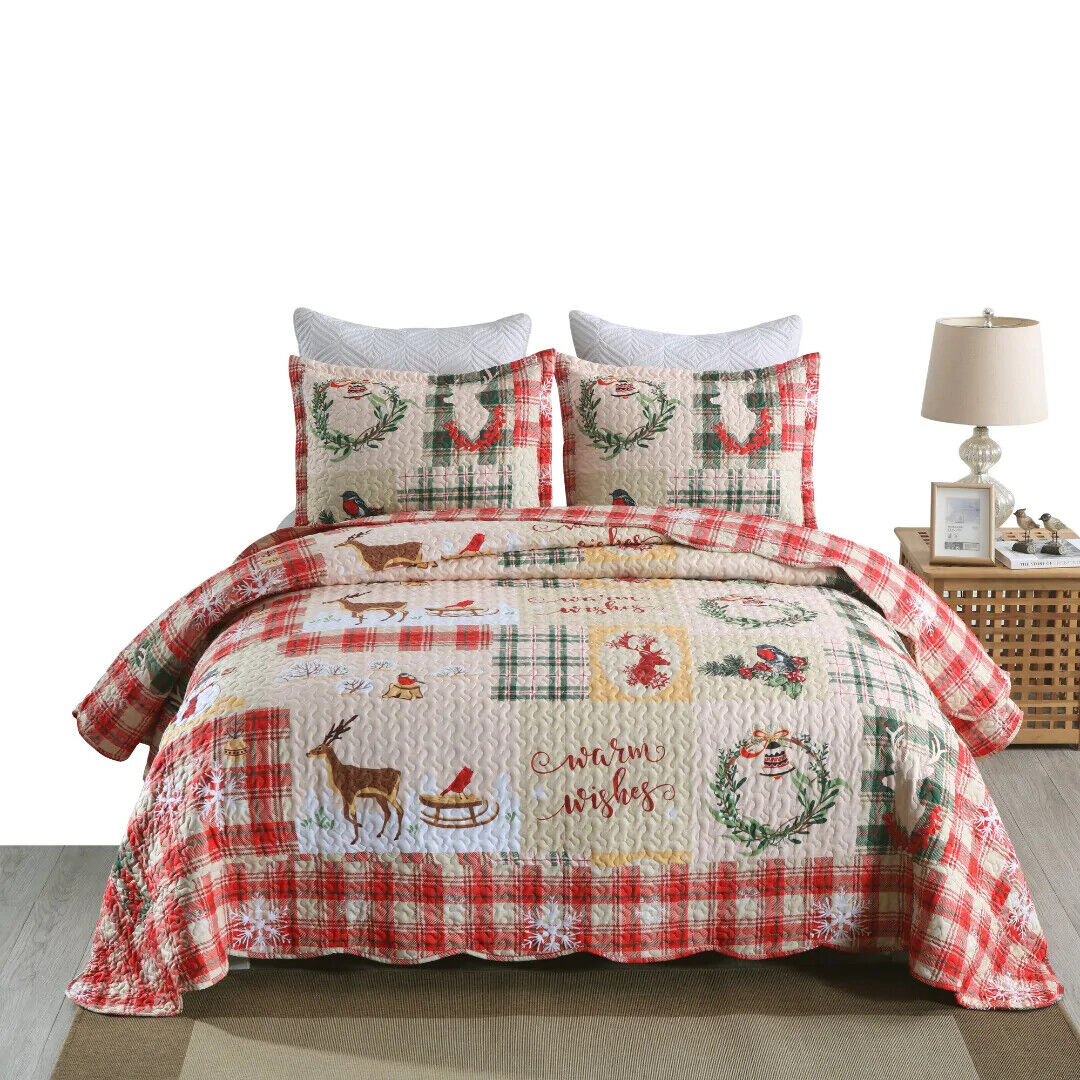 MarCielo Christmas Quilt Set Lightweight Bedspread Set B021