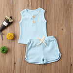 Load image into Gallery viewer, Newborn Baby Boys Girls Summer Outfits Infant Ribbed Knitted Cotton Short Sleeve T-Shirt + Shorts Two Piece Clothes Set
