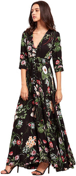 Load image into Gallery viewer, Milumia Women&#39;s Button Up Split Floral Print Flowy Party Maxi Dress
