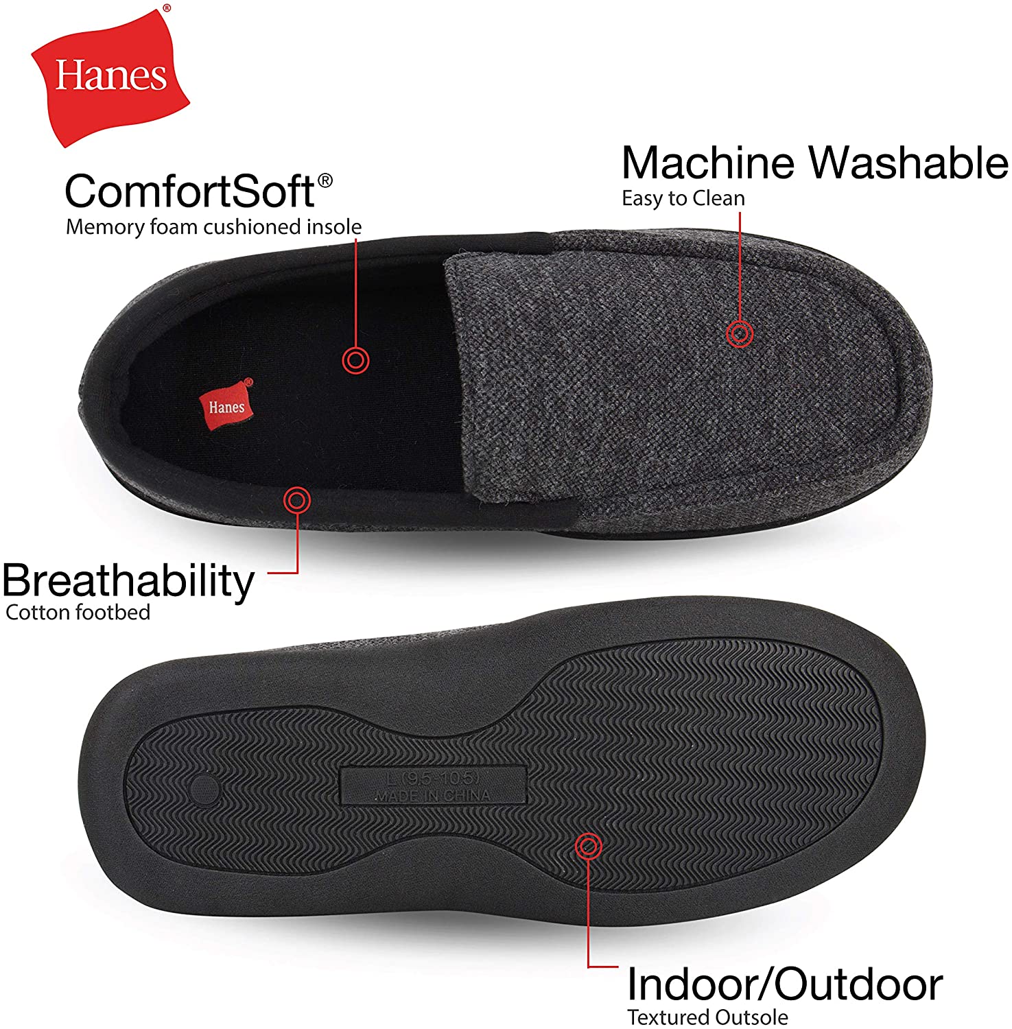 Hanes Men's ComfortSoft Memory Foam Knit Venetian Moccasin Indoor/Outdoor Slipper