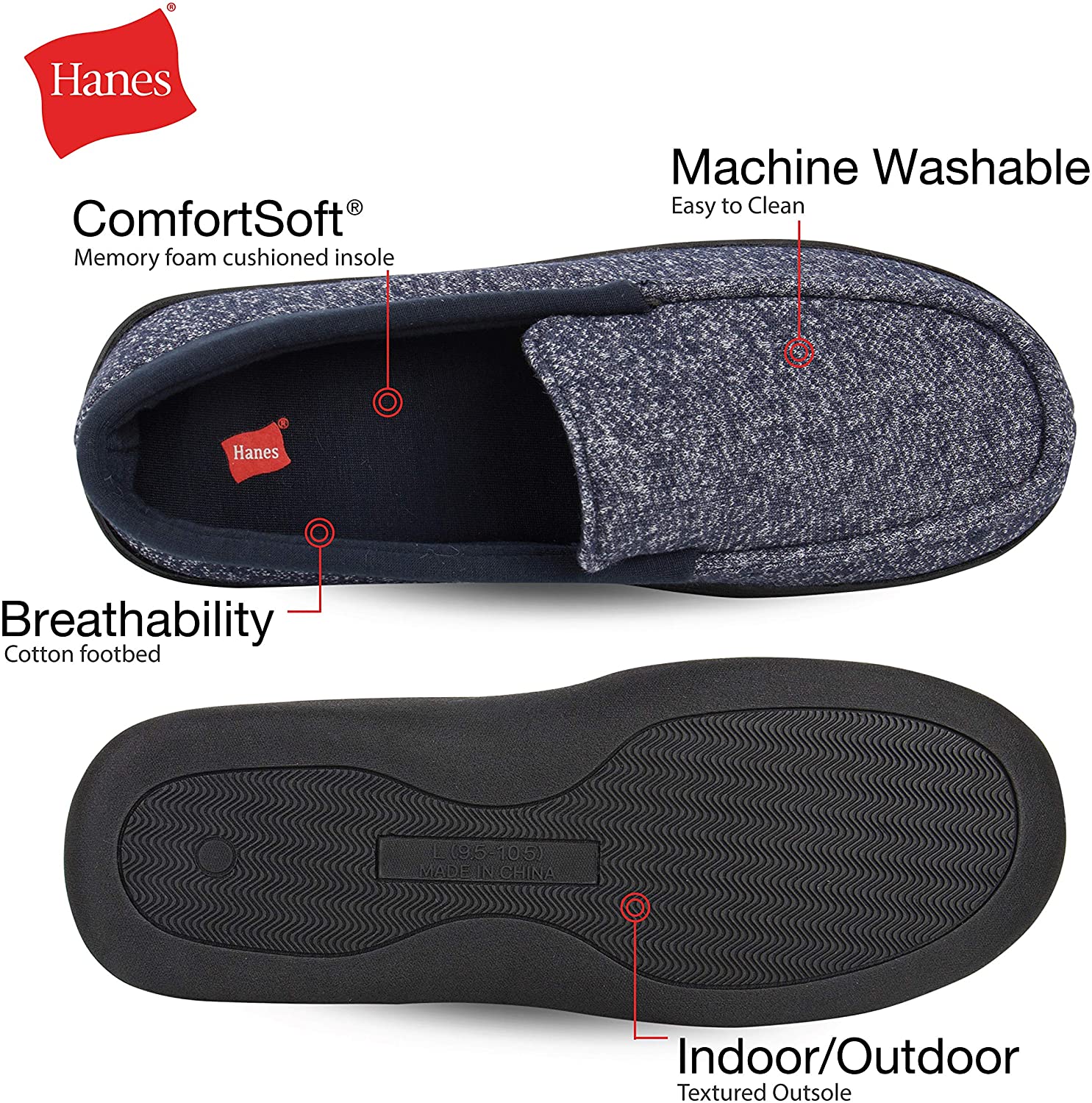 Hanes Men's ComfortSoft Memory Foam Knit Venetian Moccasin Indoor/Outdoor Slipper