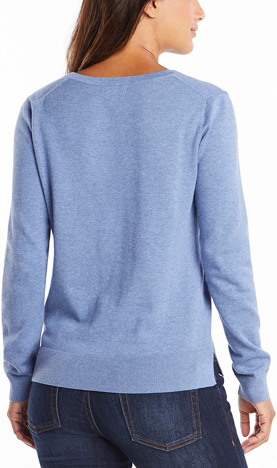 Nautica Women's Effortless J-Class Long Sleeve 100% Cotton V-Neck Sweater