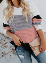 Load image into Gallery viewer, CANIKAT Women&#39;s Crewneck Color Block Striped Sweater Long Sleeve Loose Knit Pullover Jumper Tops
