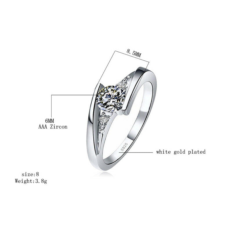 Classic 925 Silver Round Cut White Sapphire Engagement Ring Bridal Jewelry Gifts