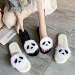 Load image into Gallery viewer, Fur Slippers Women Cartoon panda Fur Slides Home Furry Flat Sandals Female Cute Fluffy House Shoes Woman Brand Luxury 2019
