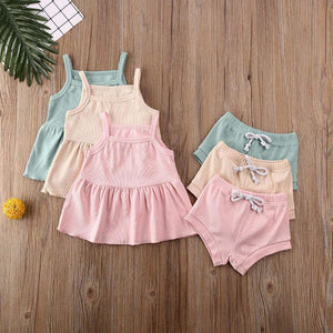 Newborn Baby Boys Girls Summer Outfits Infant Ribbed Knitted Cotton Short Sleeve T-Shirt + Shorts Two Piece Clothes Set