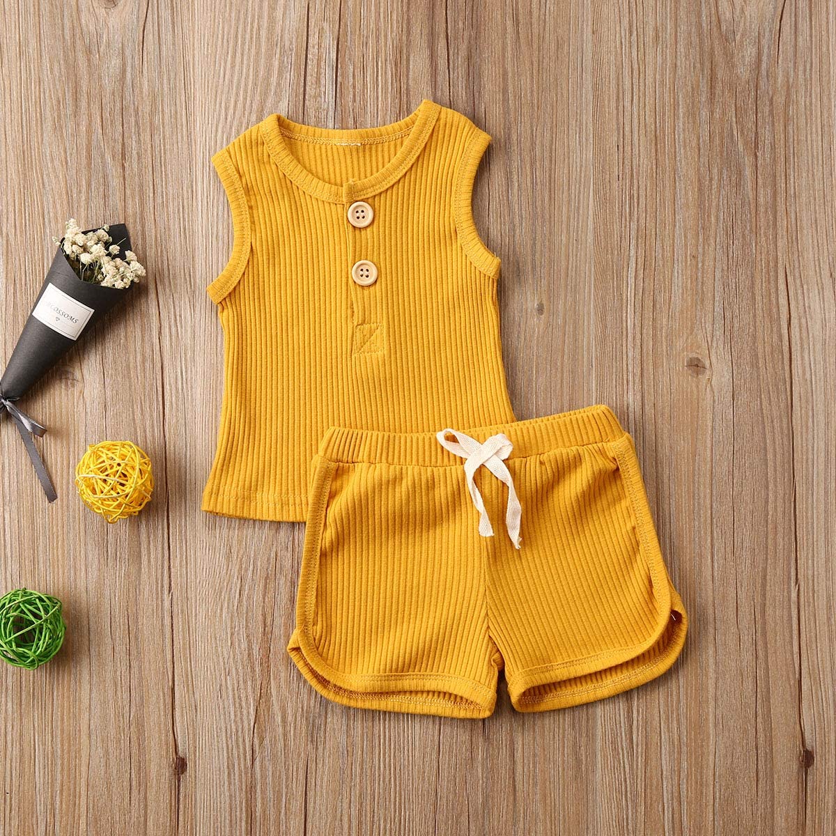 Newborn Baby Boys Girls Summer Outfits Infant Ribbed Knitted Cotton Short Sleeve T-Shirt + Shorts Two Piece Clothes Set