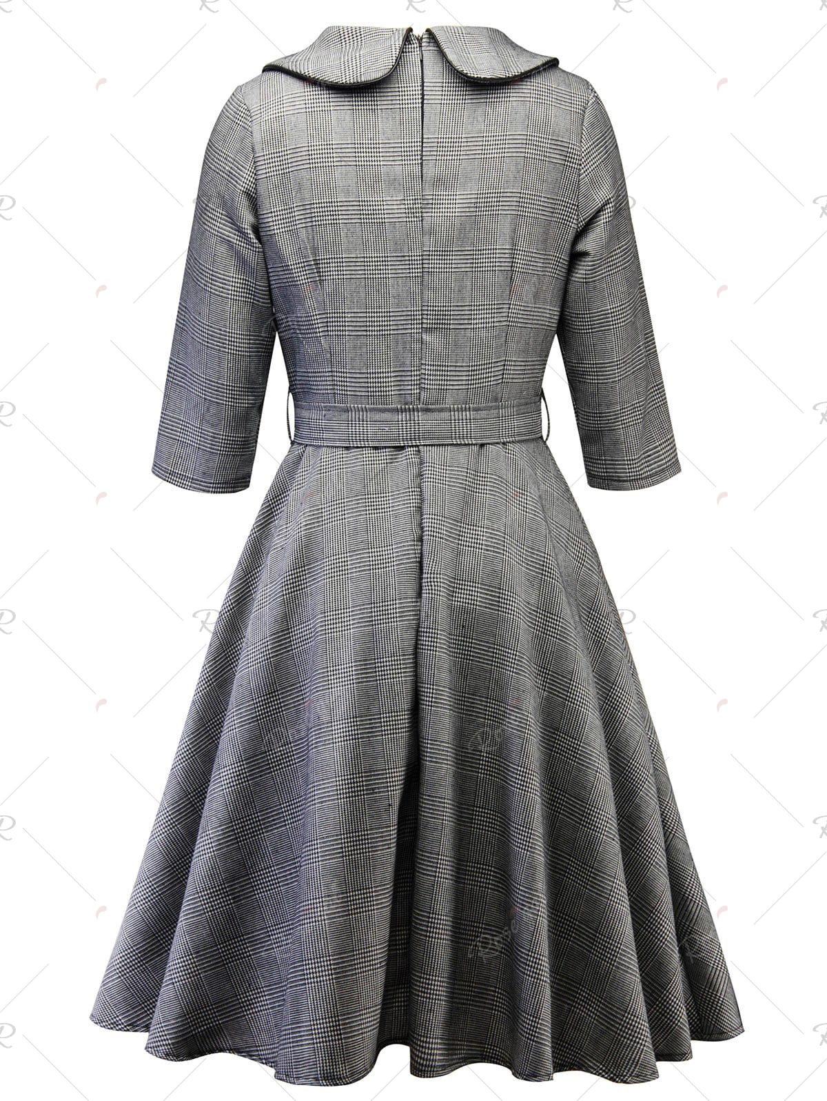 Plaid Peter Pan Collar Vintage Dress - Gray - 2xl