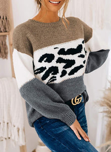 CANIKAT Women's Crewneck Color Block Striped Sweater Long Sleeve Loose Knit Pullover Jumper Tops