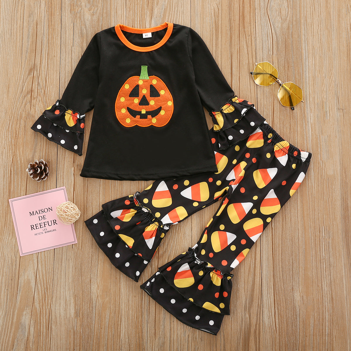 Citgeett Autumn Halloween Kids Baby Girls 2Pcs Outfit Set Long Sleeve Cartoon Pumpkin Pattern Top+Pants Holiday Set|Clothing Sets|