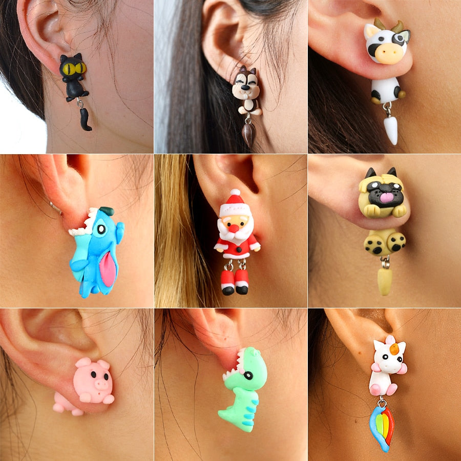 Cute Animal Earrings For Women Girls Hanging 3D Cartoon Lovely Cat Dog Stud Earrings Polymer Clay Ear Stud 2020 Trend Jewelry|Stud Earrings|