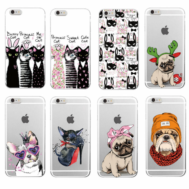 Cute Puppy Bunny Cat Princess Meow French Bulldog Soft Phone Case Coque Funda For iPhone 7 7Plus 6 6S 6Plus 8 8Plus X Samsung