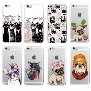 Cute Puppy Bunny Cat Princess Meow French Bulldog Soft Phone Case Coque Funda For iPhone 7 7Plus 6 6S 6Plus 8 8Plus X Samsung