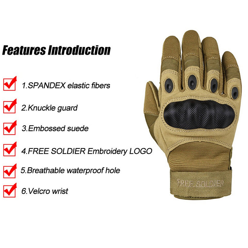 FREE SOLDIER Outdoor Sports Tactical Gloves, Climbing Gloves Men's Full Gloves For Hiking Cycling Training