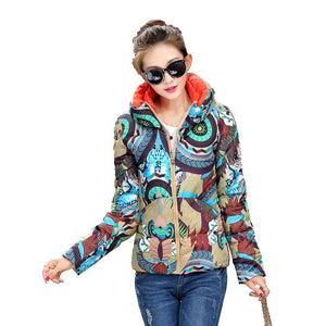 Fashion Printing Wadded jacket Female Coat Women Winter New Slim Warm Down cotton clothing Long sleeve Coat Winter Jackets F1378