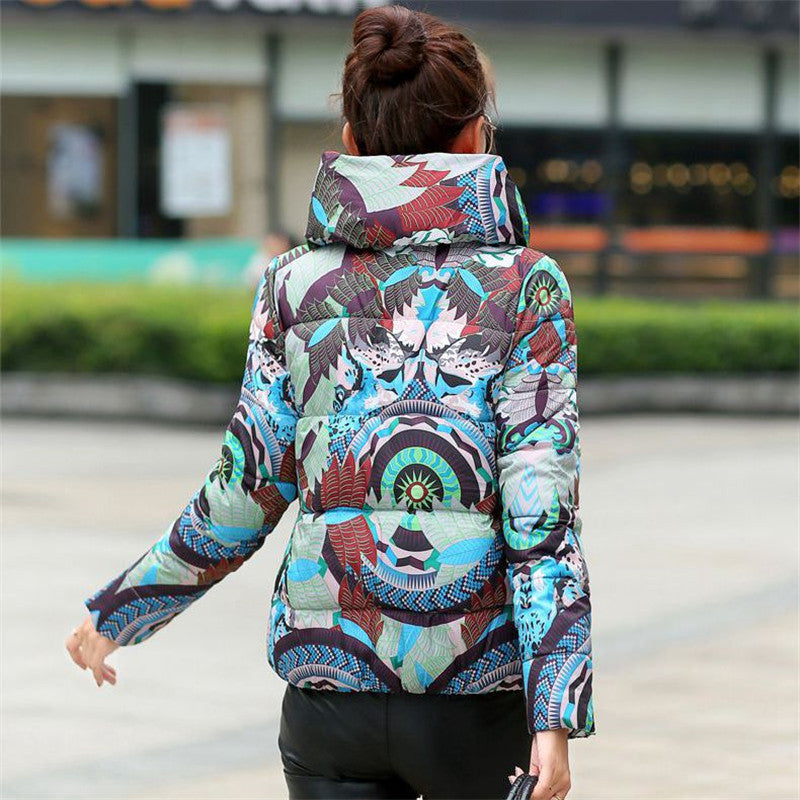 Fashion Printing Wadded jacket Female Coat Women Winter New Slim Warm Down cotton clothing Long sleeve Coat Winter Jackets F1378