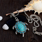 Load image into Gallery viewer, Free Shipping 1PC Women Jewelry Turquoise Rhinestone Turtle Tortoise Shaped Pendants Retro Necklaces Sweater chain
