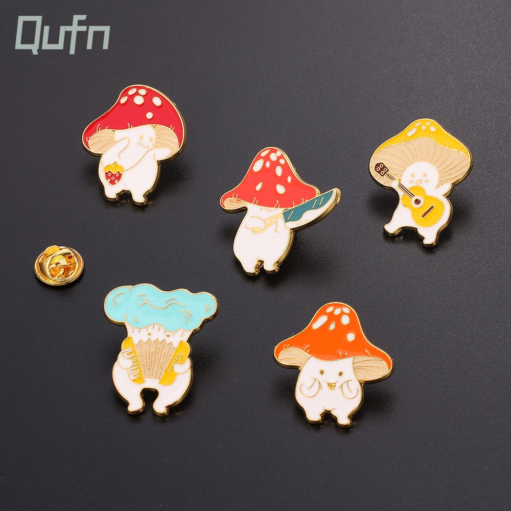 Funny Mushroom Enamel Pin Cute Custom Guitar Accordion Brooches Bag Plant Jewelry Gift for Kids Friends Accessories| |