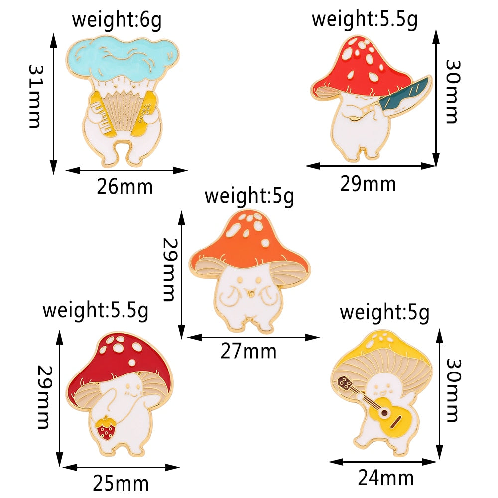 Funny Mushroom Enamel Pin Cute Custom Guitar Accordion Brooches Bag Plant Jewelry Gift for Kids Friends Accessories| |
