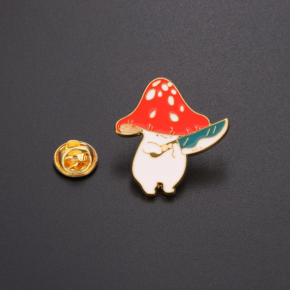Funny Mushroom Enamel Pin Cute Custom Guitar Accordion Brooches Bag Plant Jewelry Gift for Kids Friends Accessories| |