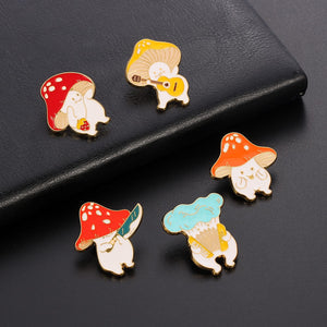 Funny Mushroom Enamel Pin Cute Custom Guitar Accordion Brooches Bag Plant Jewelry Gift for Kids Friends Accessories| |