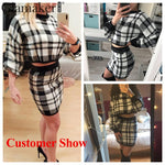 Load image into Gallery viewer, Glamaker Plaid knitted crop sexy autumn Dress women long sleeve winter sweater dress Sexy female fashion party mini dress 2020|Dresses
