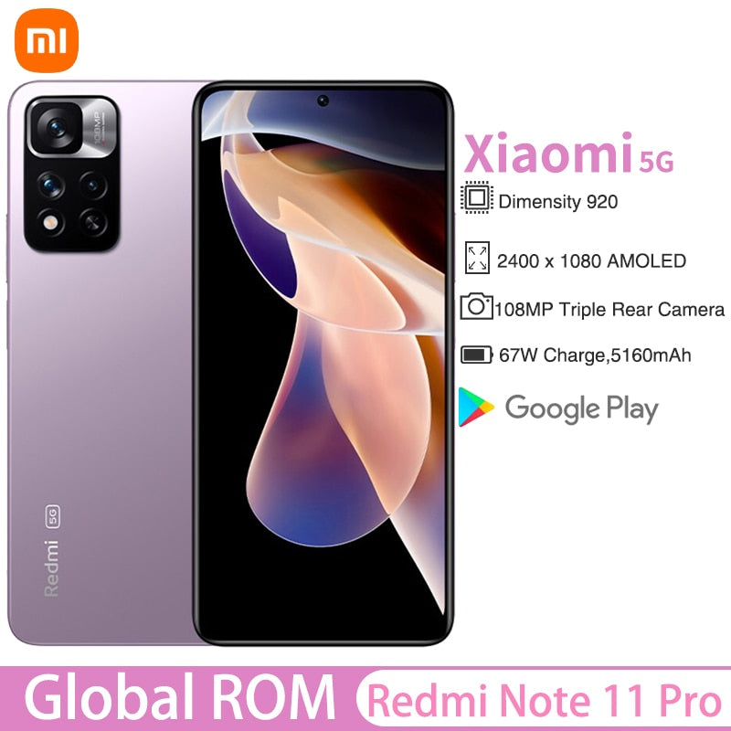 Global ROM Xiaomi Redmi Note 11 Pro 5G Version 128GB/256GB Smartphone Dimensity 920 108MP Camera AMOLED Screen 67W 5000mAh NFC|Cellphones|