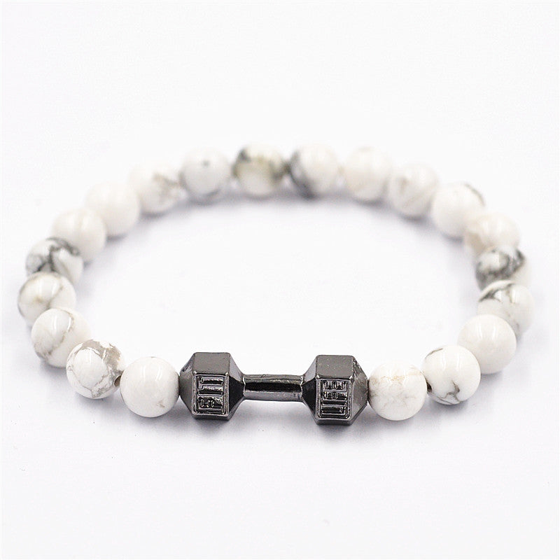 Wholesale 8MM Natural Tiger Eye Howlite Turquoise Beads Stone Silver Gym Bracelet For Men