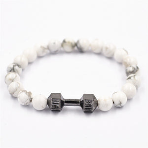 Wholesale 8MM Natural Tiger Eye Howlite Turquoise Beads Stone Silver Gym Bracelet For Men