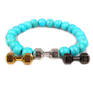 Wholesale 8MM Natural Tiger Eye Howlite Turquoise Beads Stone Silver Gym Bracelet For Men