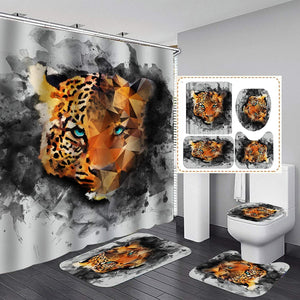 Leopard Lion Tiger Shower Curtain Fabric Polyester Waterproof Bath Curtain and Rug Set