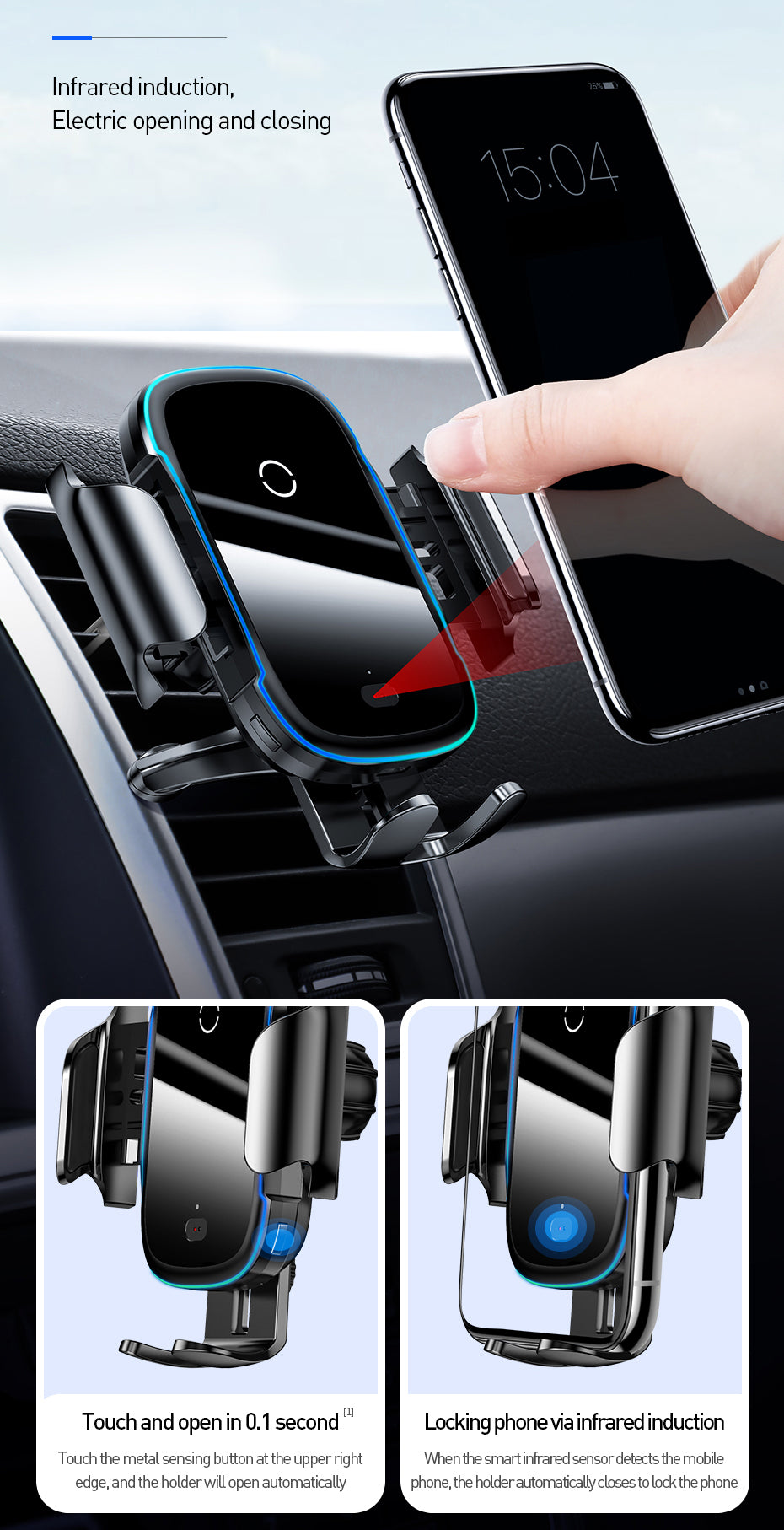 Baseus 15W Wireless Charger Car Mount for Air Vent Mount Car Phone Holder Intelligent Infrared Fast Wireless Charging Charger|Car Chargers