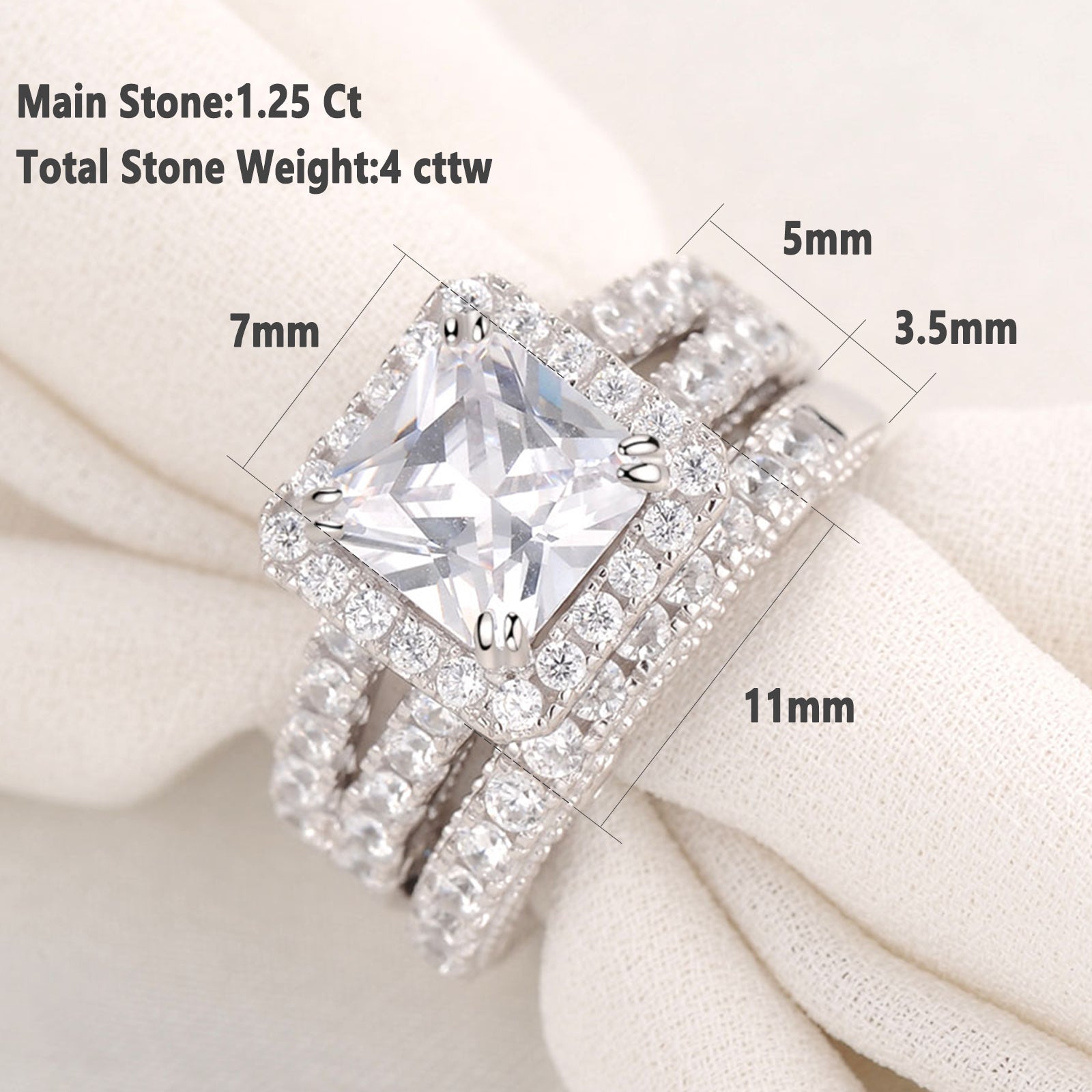 Newshe 2 Pcs Wedding Ring Set Classiccut