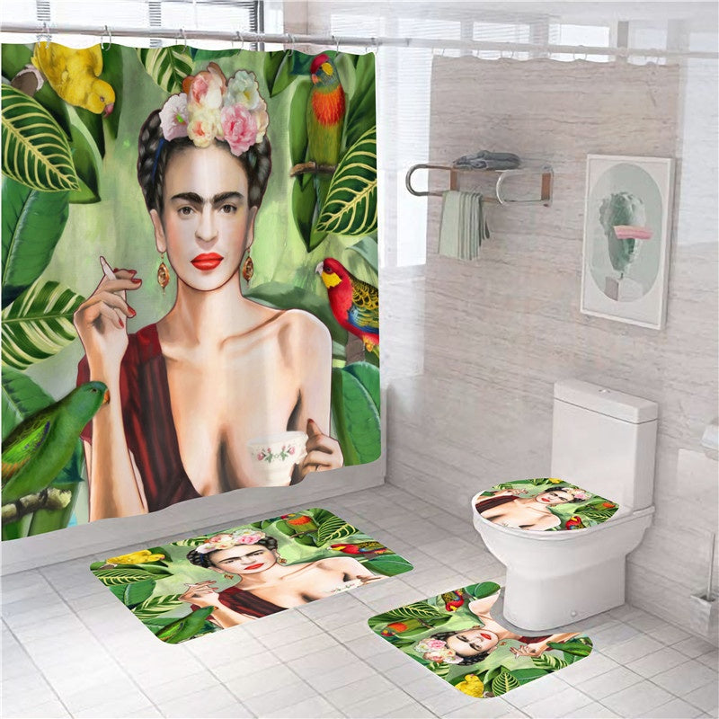 Hot Sale 4PCS Sexy African American Women Shower Curtain Customized Bathroom Curtain Sets