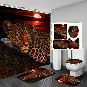 Leopard Lion Tiger Shower Curtain Fabric Polyester Waterproof Bath Curtain and Rug Set