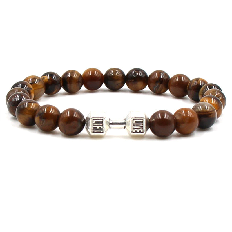 Wholesale 8MM Natural Tiger Eye Howlite Turquoise Beads Stone Silver Gym Bracelet For Men