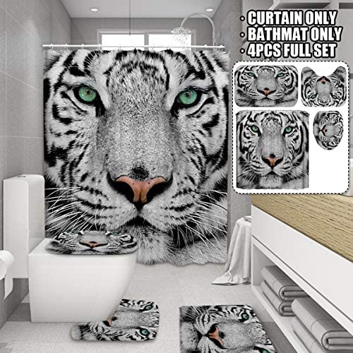 Leopard Lion Tiger Shower Curtain Fabric Polyester Waterproof Bath Curtain and Rug Set