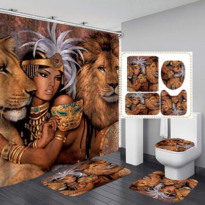 Leopard Lion Tiger Shower Curtain Fabric Polyester Waterproof Bath Curtain and Rug Set