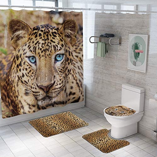 Leopard Lion Tiger Shower Curtain Fabric Polyester Waterproof Bath Curtain and Rug Set