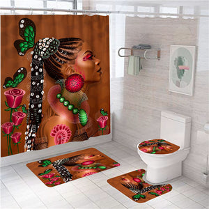 Hot Sale 4PCS Sexy African American Women Shower Curtain Customized Bathroom Curtain Sets