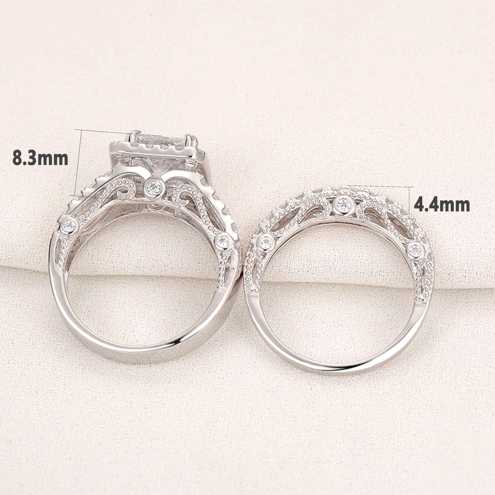 Newshe 2 Pcs Wedding Ring Set Classiccut