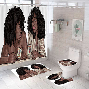 Hot Sale 4PCS Sexy African American Women Shower Curtain Customized Bathroom Curtain Sets