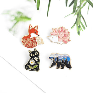 Forest Garden Enamel Pin Custom Fox Cat Bear Hedgehog Brooches Bag Lapel Pin Cartoon Animal Badge Jewelry Gift for Kids Friends